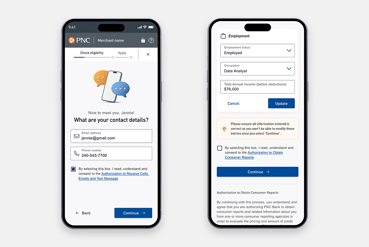 PNC Flex legal screens